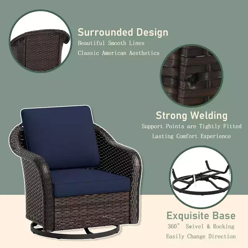 UPTIOT Outdoor-Loungemöbel-Set: 3-Sitzer-Sofa, 2 drehbare Schaukelsessel & 50.000 BTU Feuerstelle für wetterfesten Komfort und Wärme