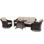 UPTIOT Outdoor-Loungemöbel-Set: 3-Sitzer-Sofa, 2 drehbare Schaukelsessel & 50.000 BTU Feuerstelle für wetterfesten Komfort und Wärme