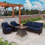 UPTIOT Outdoor-Loungemöbel-Set: 3-Sitzer-Sofa, 2 drehbare Schaukelsessel & 50.000 BTU Feuerstelle für wetterfesten Komfort und Wärme