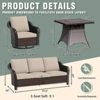 UPTIOT Outdoor-Loungemöbel-Set: 3-Sitzer-Sofa, 2 drehbare Schaukelsessel & 50.000 BTU Feuerstelle für wetterfesten Komfort und Wärme