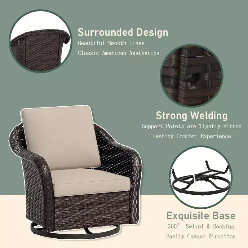 UPTIOT Outdoor-Loungemöbel-Set: 3-Sitzer-Sofa, 2 drehbare Schaukelsessel & 50.000 BTU Feuerstelle für wetterfesten Komfort und Wärme