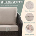 UPTIOT Outdoor-Loungemöbel-Set: 3-Sitzer-Sofa, 2 drehbare Schaukelsessel & 50.000 BTU Feuerstelle für wetterfesten Komfort und Wärme
