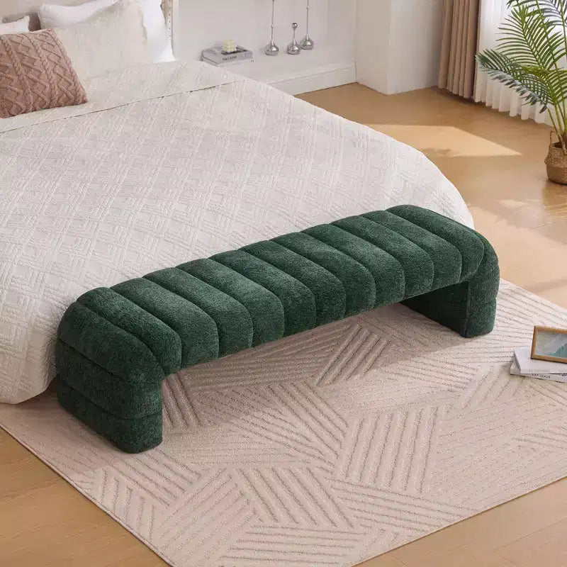 Okak 69.7 Moderne armlose Bettbank mit Kanalsteppung, Chenille-Fußhocker, Ottomane, Eingangsbank für Wohnzimmer, Schlafzimmer