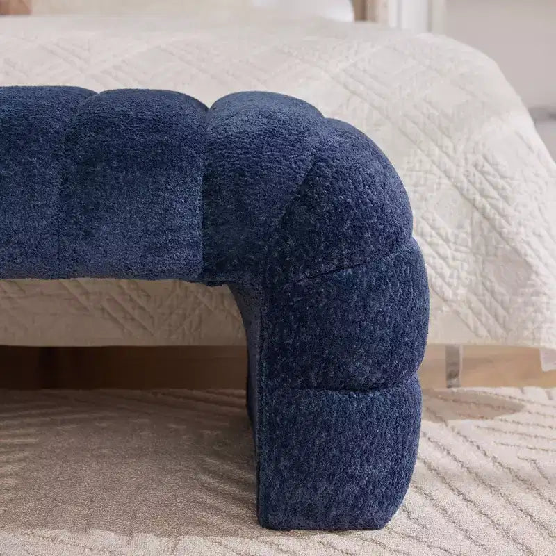 Okak 69.7 Moderne armlose Bettbank mit Kanalsteppung, Chenille-Fußhocker, Ottomane, Eingangsbank für Wohnzimmer, Schlafzimmer