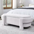 Okak Oval Storage Ottoman with Large Storage Space, Storage Bench with Decorative Wooden Legs and Linen Cushions, Entryway Bench