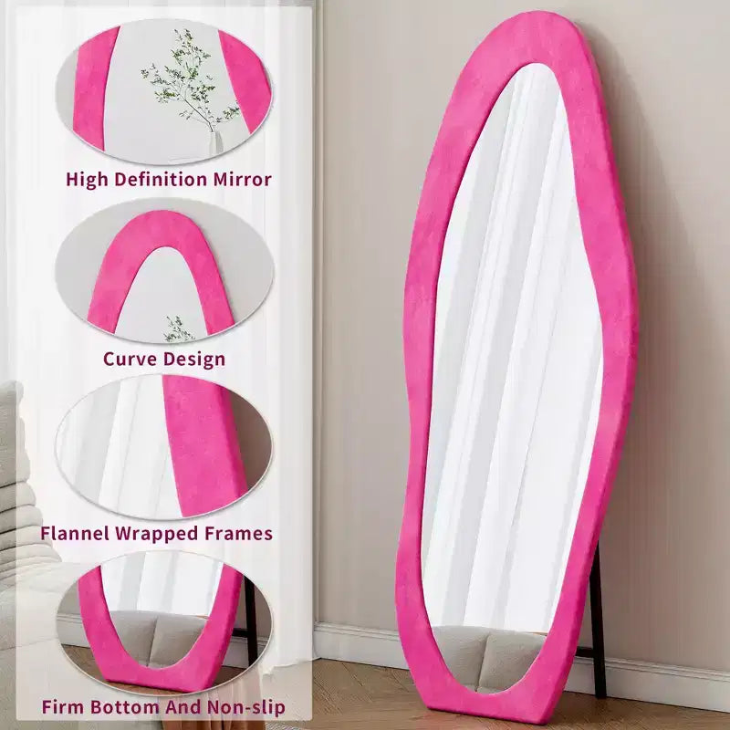 TUYOHW Flanell Irregular Wave Ganzkörperspiegel mit Aufhängeöse, Ganzkörperspiegel, Wandspiegel, Anlehnspiegel für Schlafzimmer, Wohnzimmer