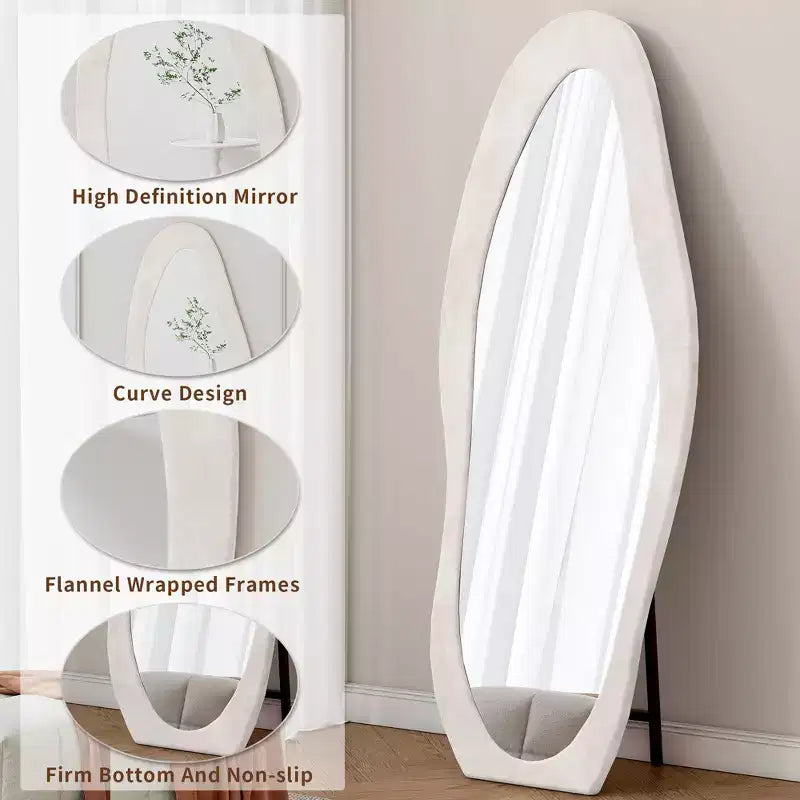 TUYOHW Flanell Irregular Wave Ganzkörperspiegel mit Aufhängeöse, Ganzkörperspiegel, Wandspiegel, Anlehnspiegel für Schlafzimmer, Wohnzimmer