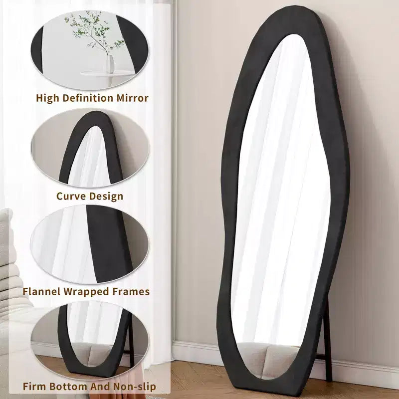 TUYOHW Flanell Irregular Wave Ganzkörperspiegel mit Aufhängeöse, Ganzkörperspiegel, Wandspiegel, Anlehnspiegel für Schlafzimmer, Wohnzimmer