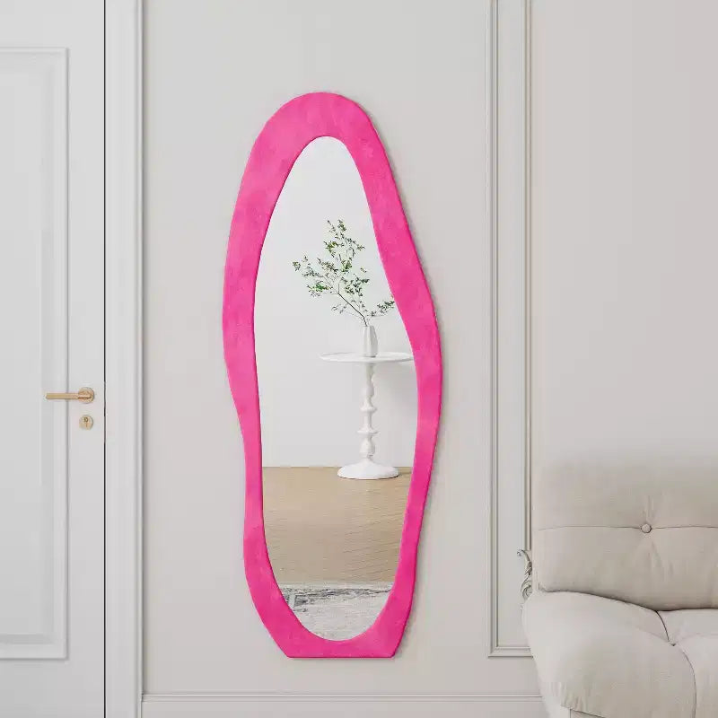 TUYOHW Flanell Irregular Wave Ganzkörperspiegel mit Aufhängeöse, Ganzkörperspiegel, Wandspiegel, Anlehnspiegel für Schlafzimmer, Wohnzimmer