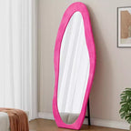 TUYOHW Flannel Irregular Wave Full Length Mirror with Hanging Hole Body Mirror Wall Mounted Mirror Leaning Floor Mirror for Bedroom, Living Room