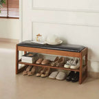 40inch Shoe Rack Bench with Storage - Entryway Bench 2-Tier Shoe Bench with PU Cushion, Entryway Organizer Space Saving