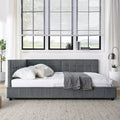 MAYEERTY Full Size Upholstered Tufted Bed Frame with Comfirtable Backrest and Armrests for Bedroom Living Room Gray