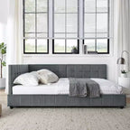 MAYEERTY Full Size Upholstered Tufted Bed Frame with Comfirtable Backrest and Armrests for Bedroom Living Room Gray