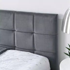 MAYEERTY Polsterbettrahmen in voller Größe mit getuftetem Kopfteil und Armlehnen für Schlafzimmer Wohnzimmer Grau