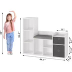 Kinderbücherregal, Puppenhaus-Bücherregal, Leseecke mit Sitzbank, Kinder-Schrank-Aufbewahrungsorganisator mit 6 Fächern und Schubladen für Spielzimmer und Schlafzimmer
