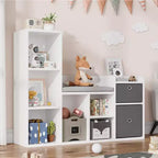 Kinderbücherregal, Puppenhaus-Bücherregal, Leseecke mit Sitzbank, Kinder-Schrank-Aufbewahrungsorganisator mit 6 Fächern und Schubladen für Spielzimmer und Schlafzimmer