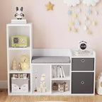 Kinderbücherregal, Puppenhaus-Bücherregal, Leseecke mit Sitzbank, Kinder-Schrank-Aufbewahrungsorganisator mit 6 Fächern und Schubladen für Spielzimmer und Schlafzimmer