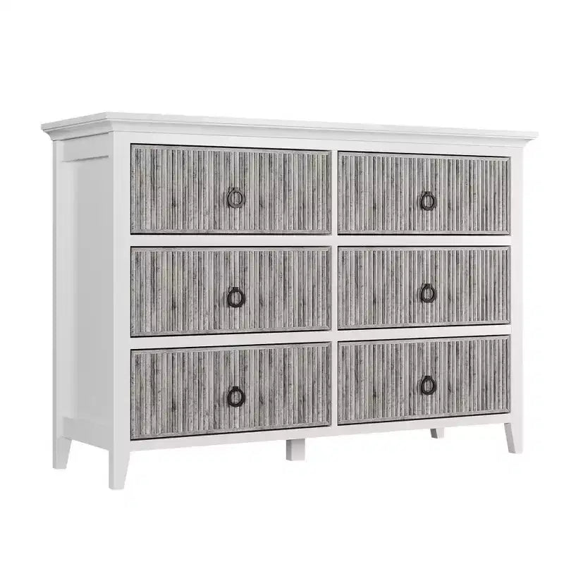 COZONY Modern 6-Drawer Fluted Dresser with Wave Panel, Anti-Tip Storage Chest for Bedroom, Living Room & Hallway