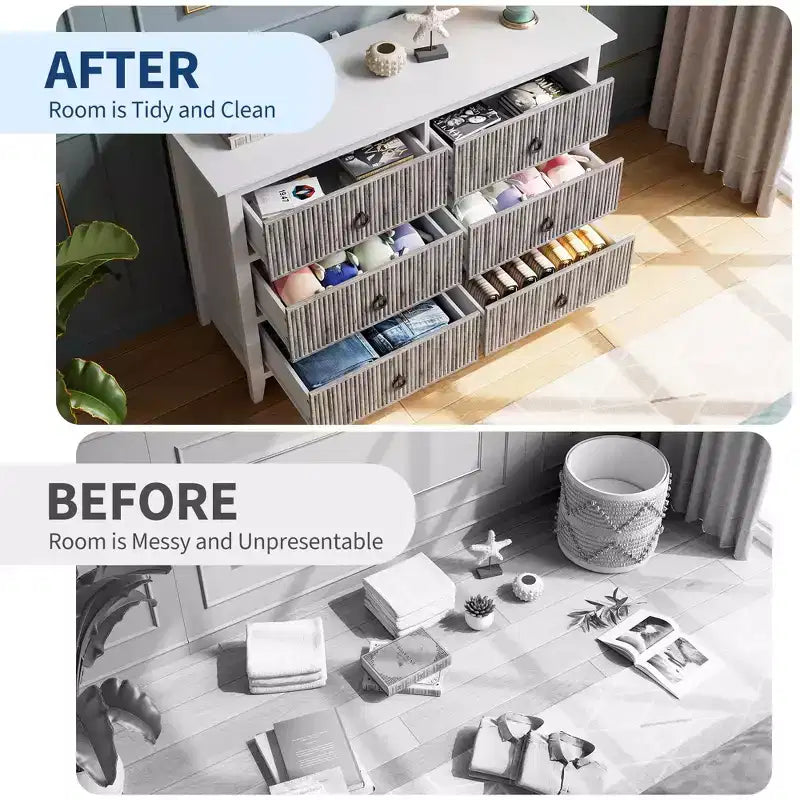 COZONY Moderne Kommode mit 6 Schubladen, gerillt mit Wellenpaneel, kippsichere Aufbewahrung für Schlafzimmer, Wohnzimmer & Flur