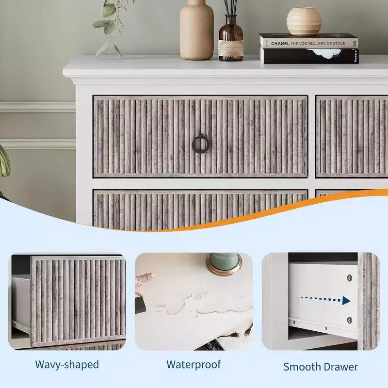 COZONY Moderne Kommode mit 6 Schubladen, gerillt mit Wellenpaneel, kippsichere Aufbewahrung für Schlafzimmer, Wohnzimmer & Flur