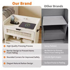2er-Set Rattan-Nachttische mit Ladestation, Boho-Beistelltisch mit Schublade & offenem Regal für Schlafzimmer, Wohnzimmer & Büro