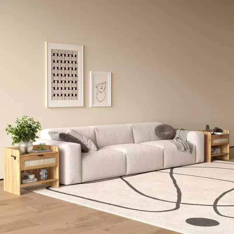 2er-Set Rattan-Nachttische mit Ladestation, Boho-Beistelltisch mit Schublade & offenem Regal für Schlafzimmer, Wohnzimmer & Büro