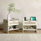 2er-Set Rattan-Nachttische mit Ladestation, Boho-Beistelltisch mit Schublade & offenem Regal für Schlafzimmer, Wohnzimmer & Büro