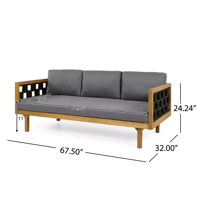 Christopher Knight Home Alice 2-teiliges modernes Outdoor-Sofaset aus Akazienholz mit geflochtenem Seil und rundem Couchtisch