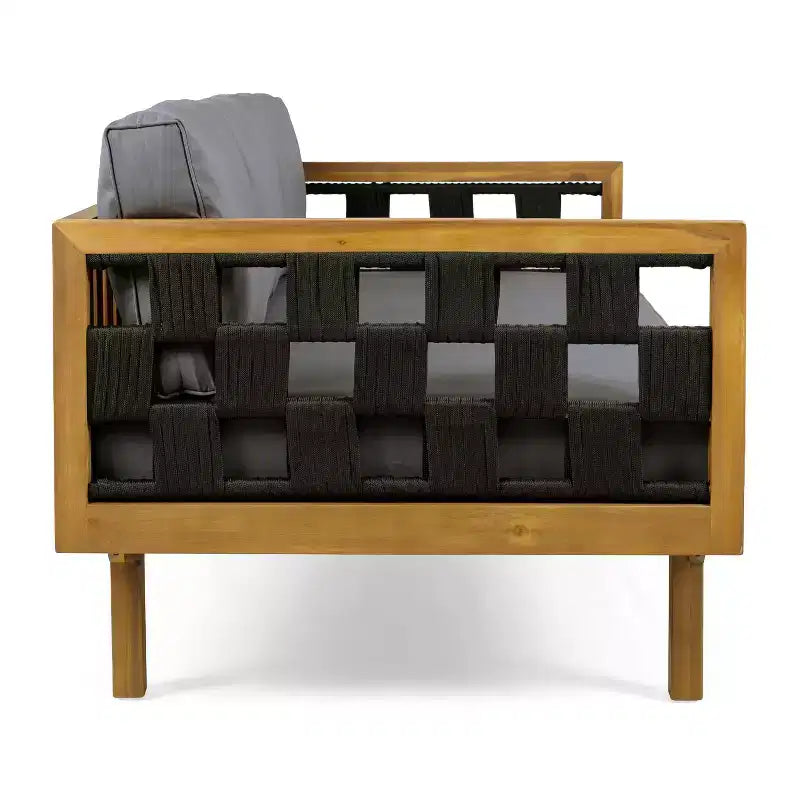 Christopher Knight Home Alice 2-teiliges modernes Outdoor-Sofaset aus Akazienholz mit geflochtenem Seil und rundem Couchtisch