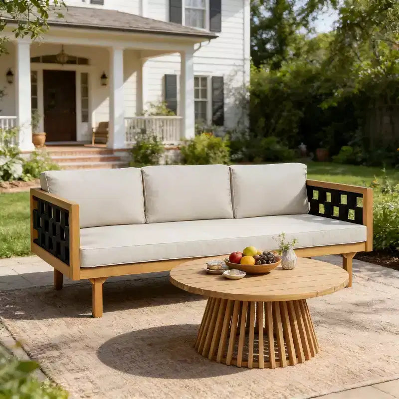 Christopher Knight Home Alice 2-teiliges modernes Outdoor-Sofaset aus Akazienholz mit geflochtenem Seil und rundem Couchtisch