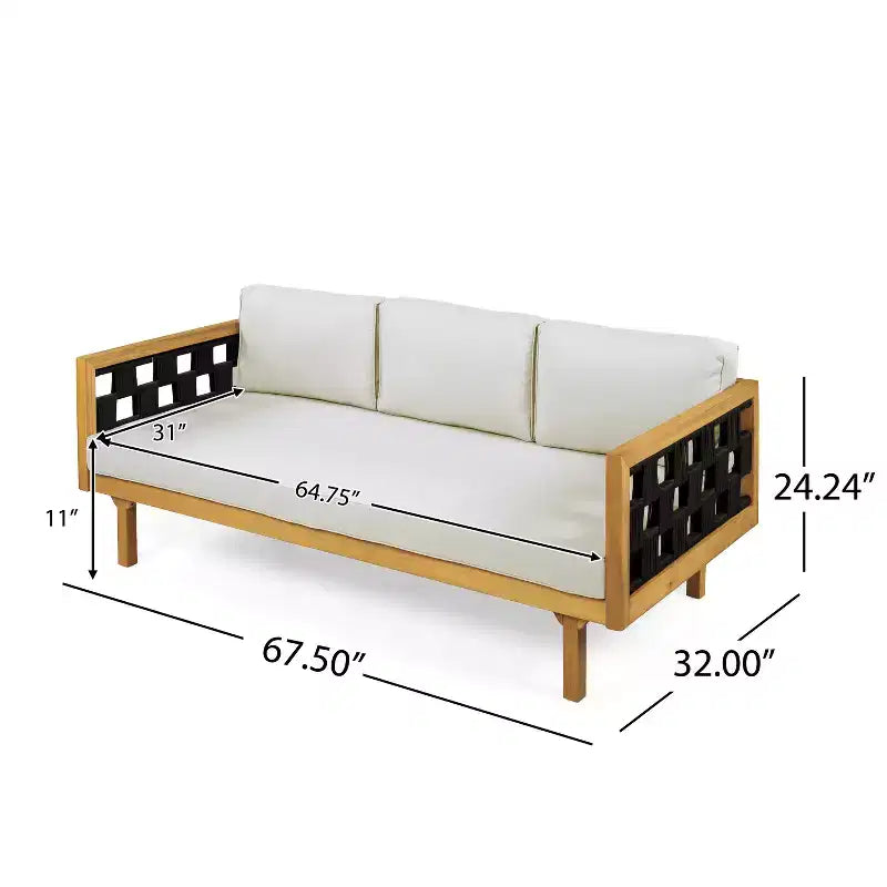Christopher Knight Home Alice 2-teiliges modernes Outdoor-Sofaset aus Akazienholz mit geflochtenem Seil und rundem Couchtisch