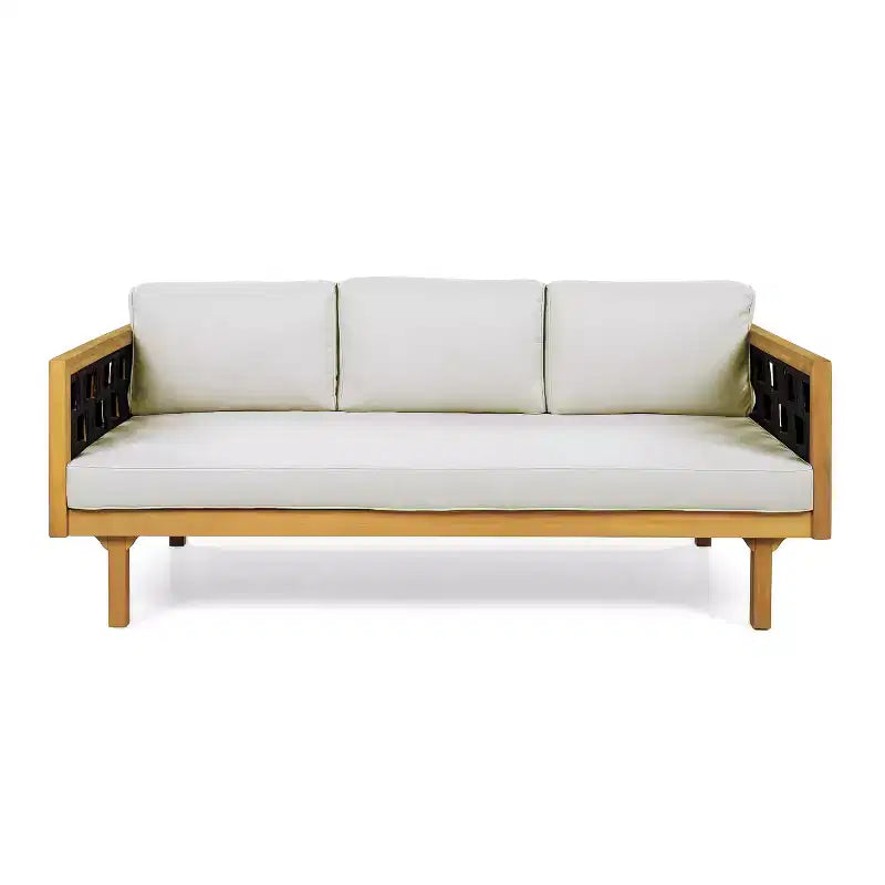 Christopher Knight Home Alice 2-teiliges modernes Outdoor-Sofaset aus Akazienholz mit geflochtenem Seil und rundem Couchtisch