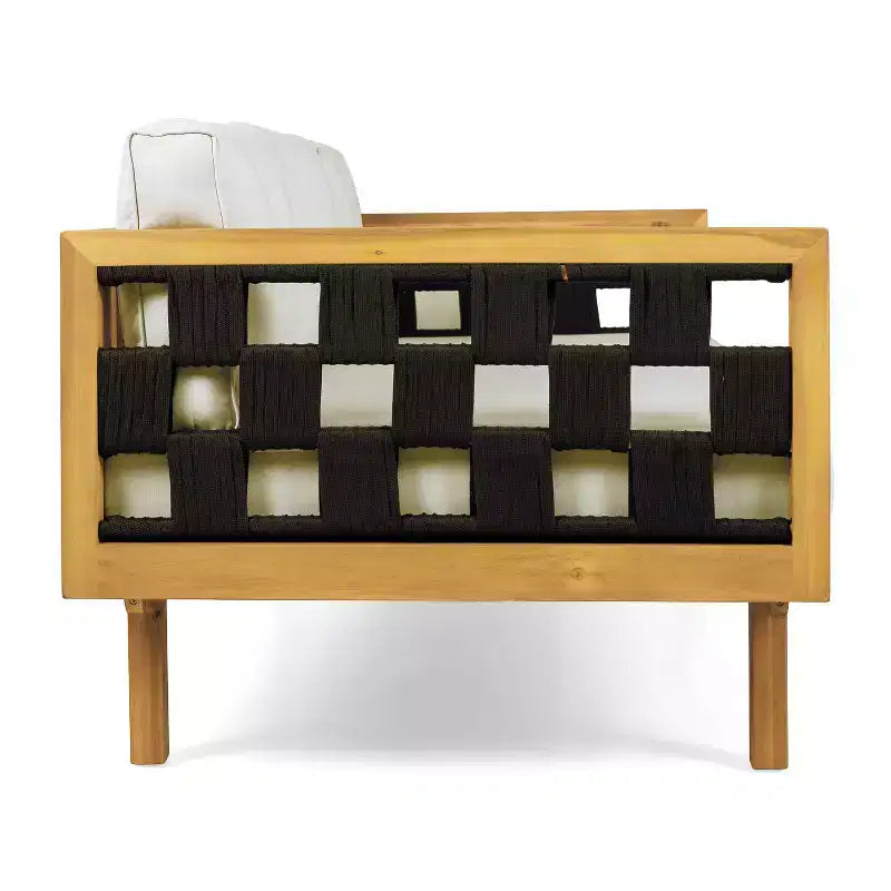 Christopher Knight Home Alice 2-teiliges modernes Outdoor-Sofaset aus Akazienholz mit geflochtenem Seil und rundem Couchtisch