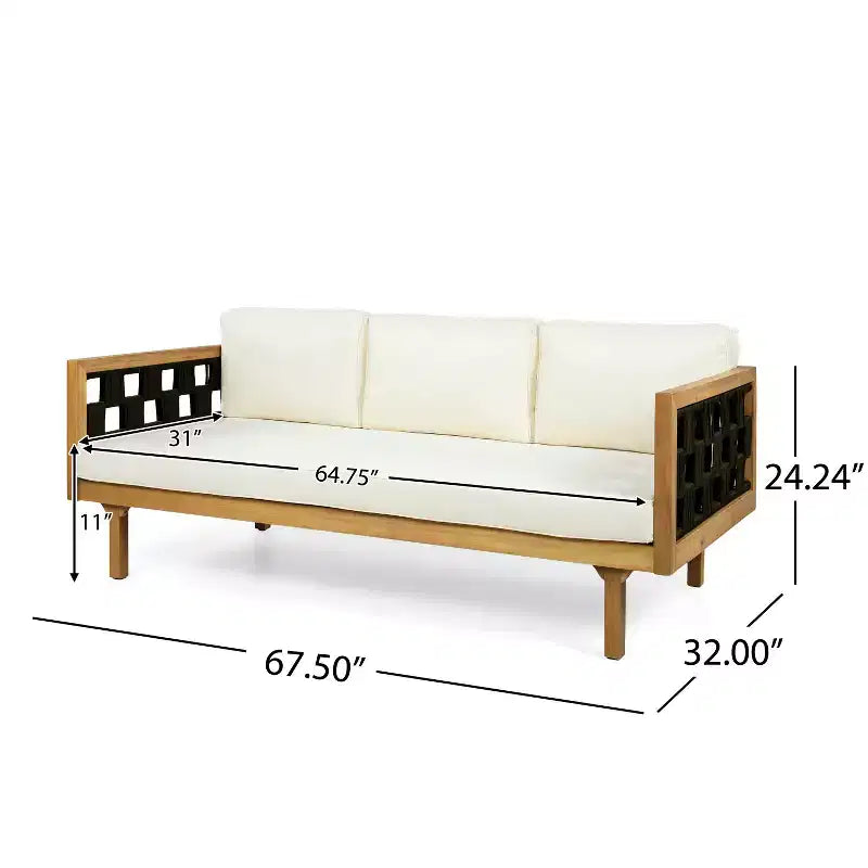 Christopher Knight Home Alice 2-teiliges modernes Outdoor-Sofaset aus Akazienholz mit geflochtenem Seil und rundem Couchtisch