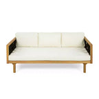Christopher Knight Home Alice 2-teiliges modernes Outdoor-Sofaset aus Akazienholz mit geflochtenem Seil und rundem Couchtisch