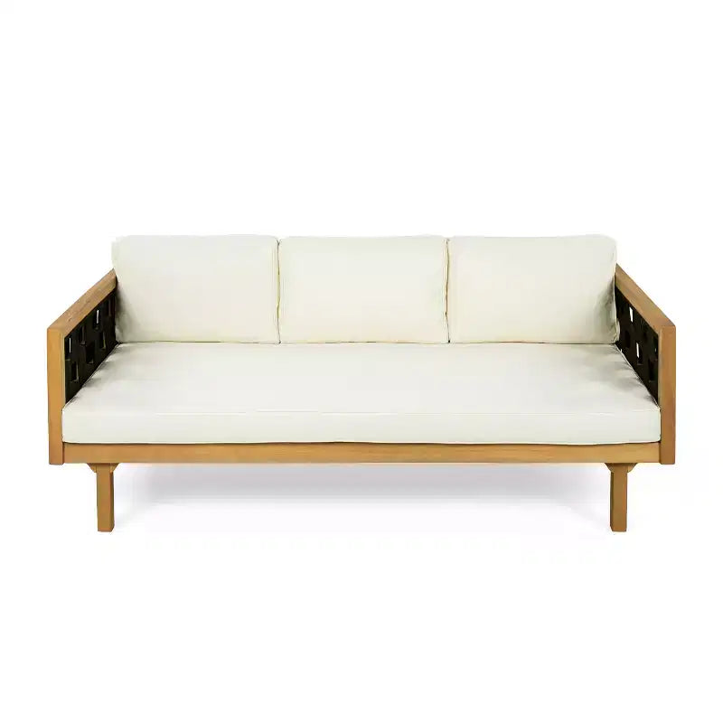 Christopher Knight Home Alice 2-teiliges modernes Outdoor-Sofaset aus Akazienholz mit geflochtenem Seil und rundem Couchtisch
