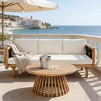 Christopher Knight Home Alice 2 Piece Modern Outdoor Acacia Wood Woven Rope 3-Seater Sofa Set with Round Coffee Table