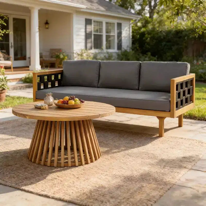Christopher Knight Home Alice 2-teiliges modernes Outdoor-Sofaset aus Akazienholz mit geflochtenem Seil und rundem Couchtisch