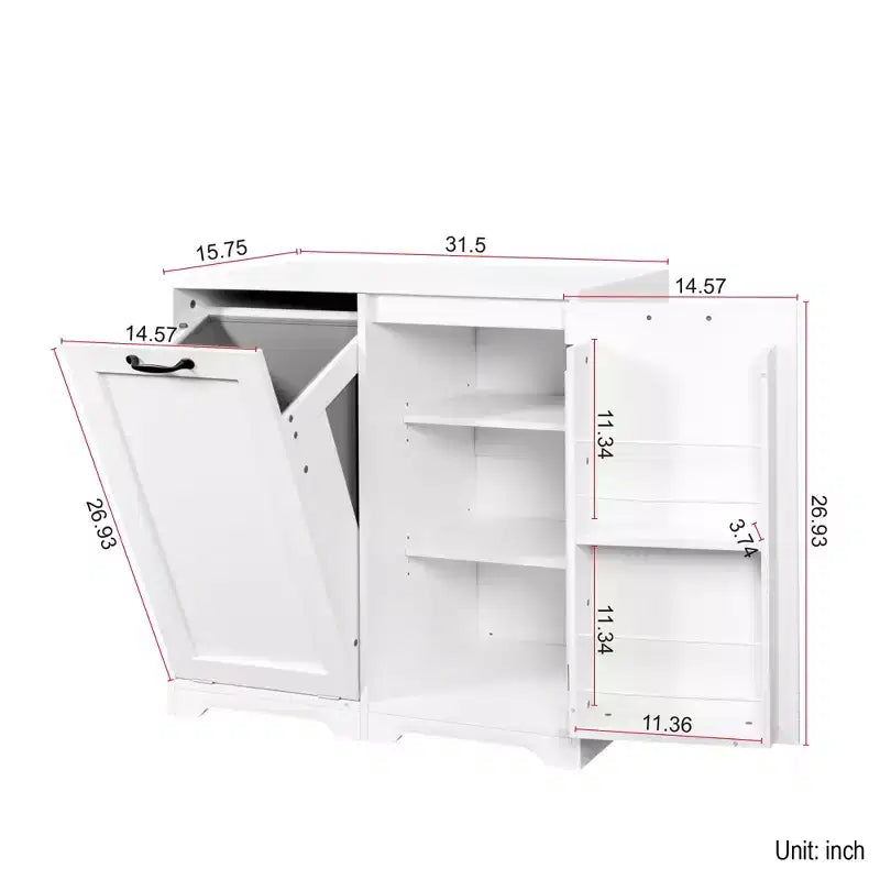 JVNOXK 31,50 Zoll Wäscheschrank mit Türen und Regalen, kippbarer Auszugswäschekorb, verstellbare Regalböden, weiß