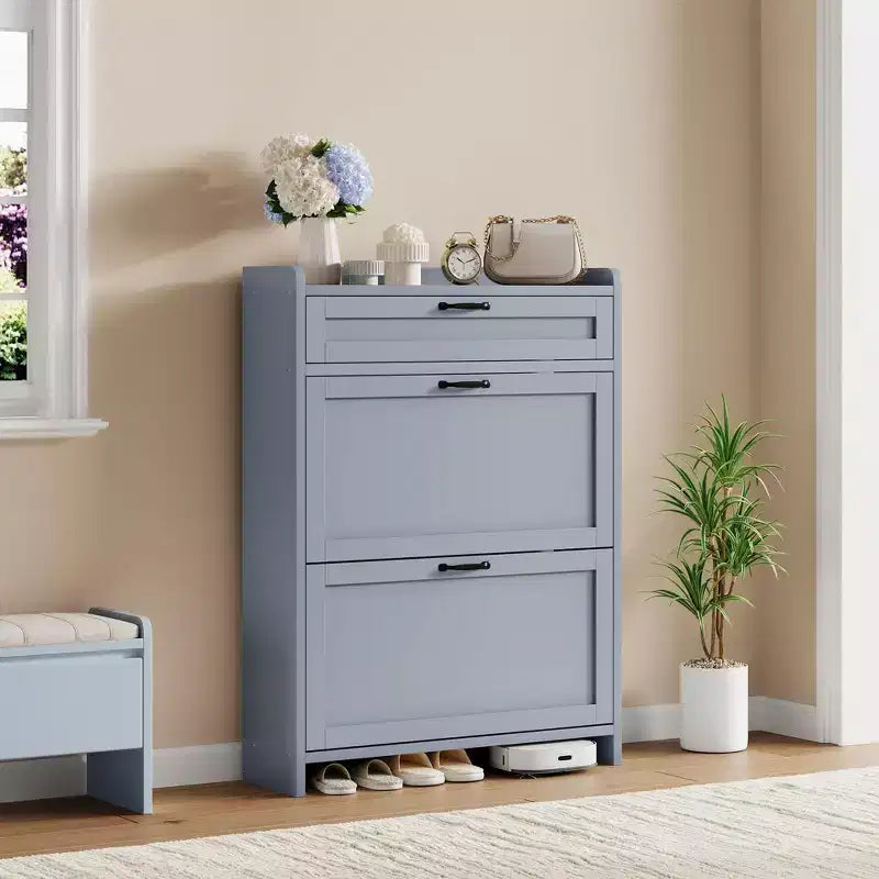 Modern Turn Drawer Shoe Cabinet, Space-Saving Storage Organizer for Entryway