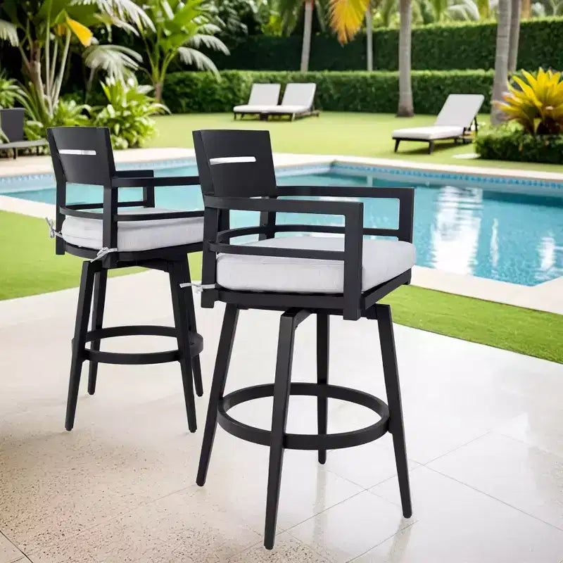 Swivel Outdoor Bar Stool Patio Bar Chair Set of 2, Aluminum Material & Tapered Leg & Moveable Cushion