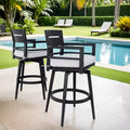 Swivel Outdoor Bar Stool Patio Bar Chair Set of 2, Aluminum Material & Tapered Leg & Moveable Cushion