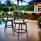 Drehbarer Outdoor-Barhocker Terrassen-Barstuhl, 2er-Set, Aluminiummaterial & konische Beine & bewegliches Kissen