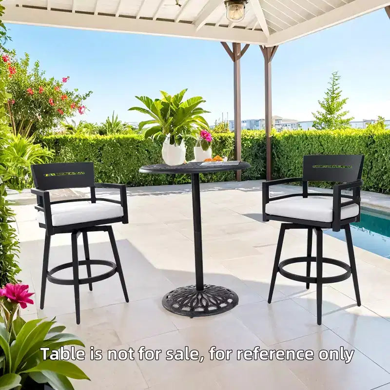 Drehbarer Outdoor-Barhocker Terrassen-Barstuhl, 2er-Set, Aluminiummaterial & konische Beine & bewegliches Kissen