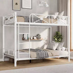 White Twin Metal Bunk Bed,Industrial Loft Design,Safety Guard Rails  Space-Saving Steel Frame for School, Bedroom