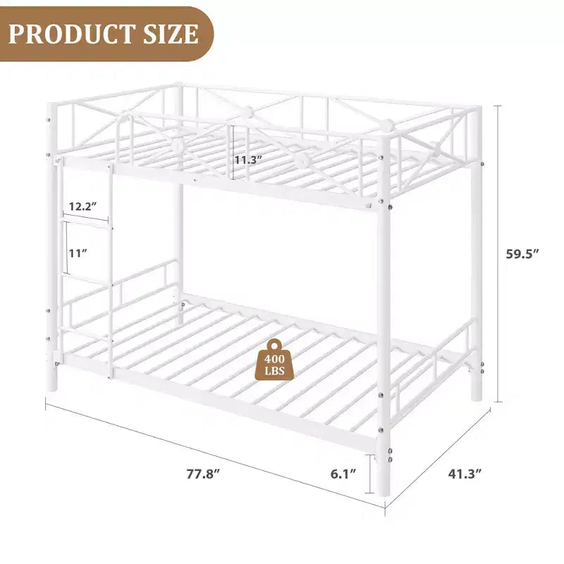 Weißes Metall-Etagenbett, Industrielles Loft-Design, Sicherheitsgeländer, Platzsparender Stahlrahmen für Schule, Schlafzimmer