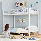 Weißes Metall-Etagenbett, Industrielles Loft-Design, Sicherheitsgeländer, Platzsparender Stahlrahmen für Schule, Schlafzimmer