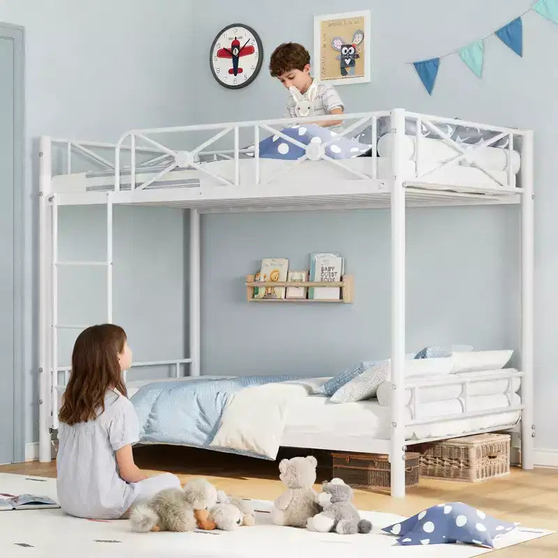 Weißes Metall-Etagenbett, Industrielles Loft-Design, Sicherheitsgeländer, Platzsparender Stahlrahmen für Schule, Schlafzimmer