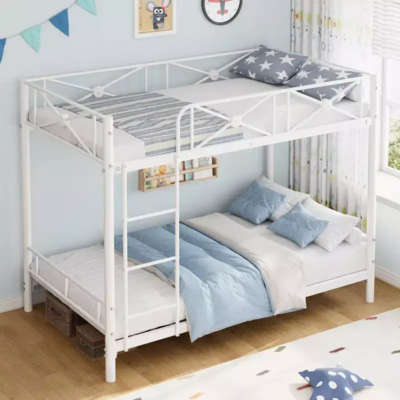 Weißes Metall-Etagenbett, Industrielles Loft-Design, Sicherheitsgeländer, Platzsparender Stahlrahmen für Schule, Schlafzimmer