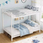 Weißes Metall-Etagenbett, Industrielles Loft-Design, Sicherheitsgeländer, Platzsparender Stahlrahmen für Schule, Schlafzimmer
